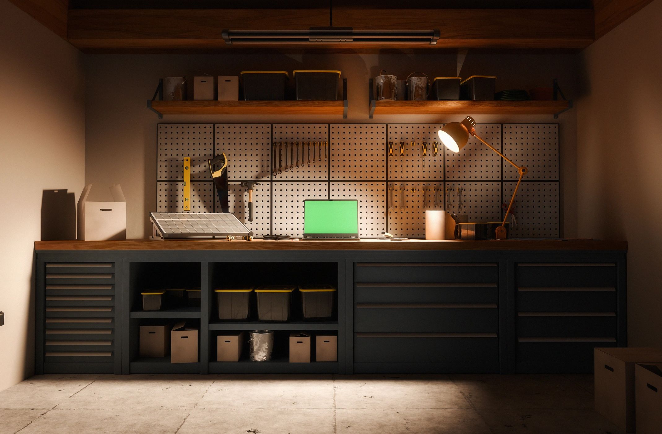 Laptop on a workbench used to represent remote computer support